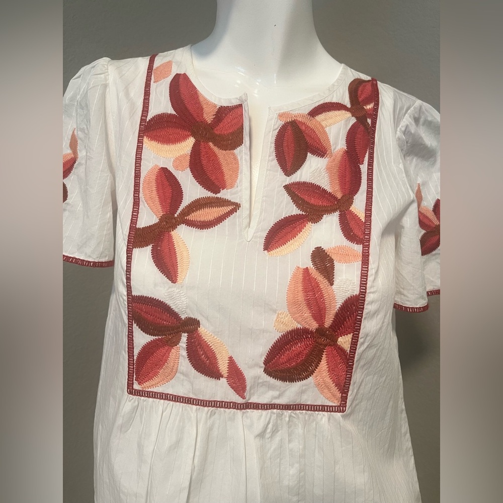 Madewell Women’s V- Neck SS White/ Red Floral Embroidery Top Blouse Size XXS - Picture 3 of 11